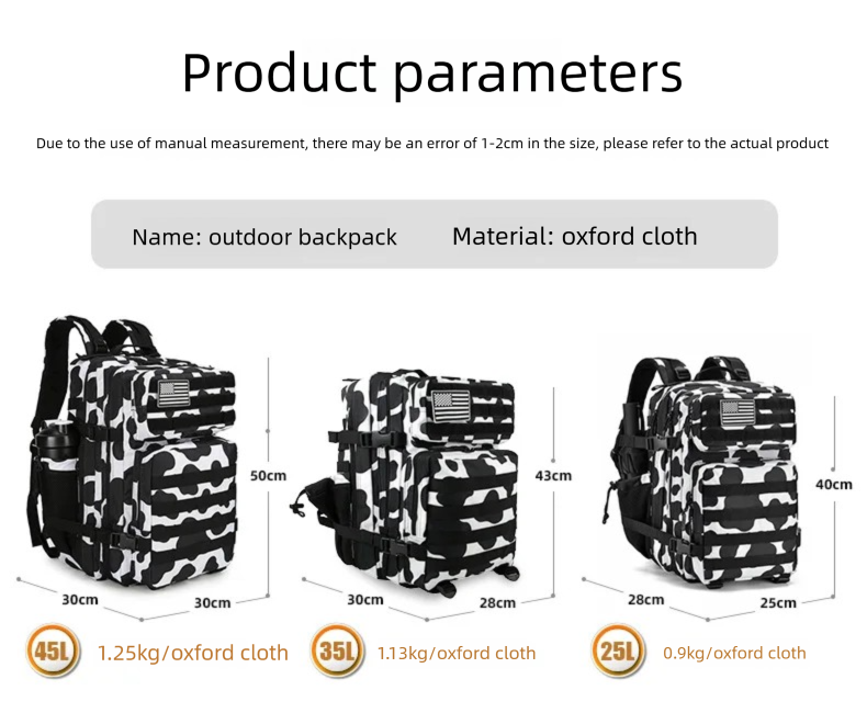 Mochila Táctica de 45L/35L/25L - Outdoor Sport Backpack reseña y precio